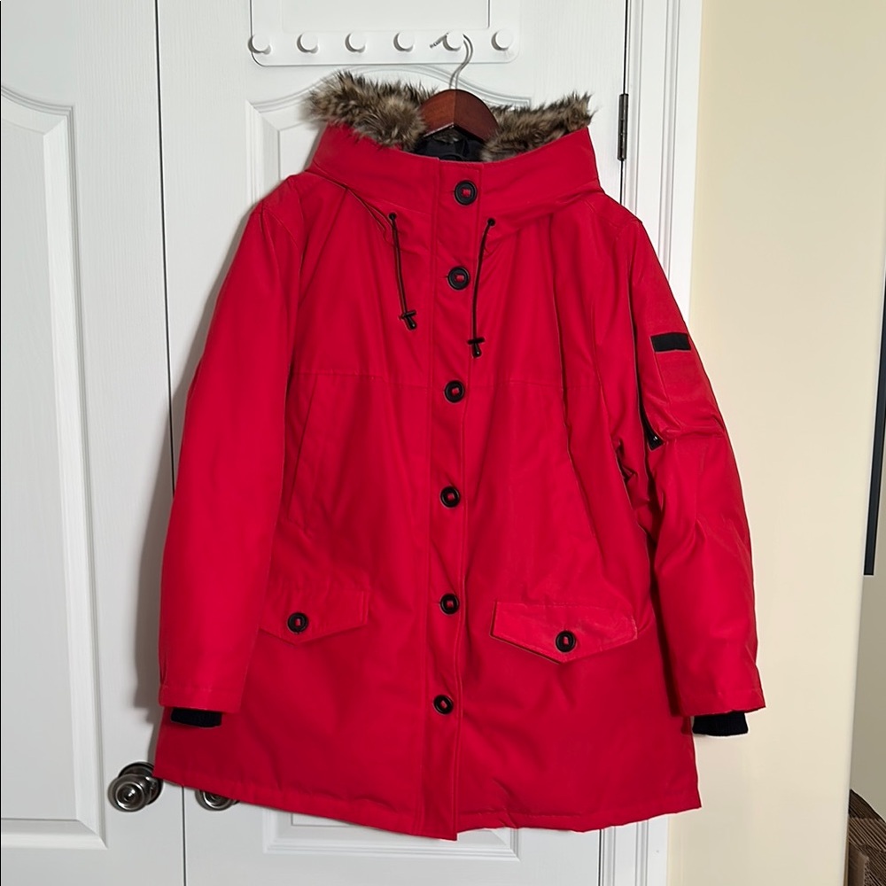 Penningtons Bright Red Insulated Ski Jacket with Faux Fur Hood